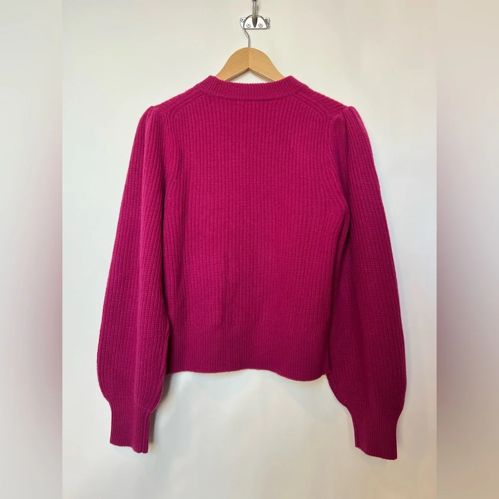 J.Crew 100% Cashmere Puff‎ Sleeve Mockneck Sweater Fuchsia Pink Size S